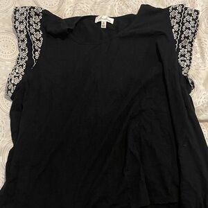 Black Top with embroidered Sleeves